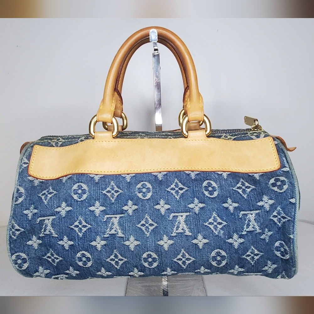 Louis Vuitton Monogram Denim Neo Speedy Blue and Tan Leather Handbag - Picture 2 of 16